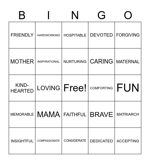 Mother's Day Bingo Card
