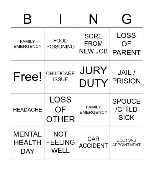 Untitled Bingo Card