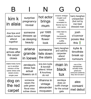 met gala 2024 Bingo Card