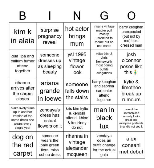 met gala 2024 Bingo Card