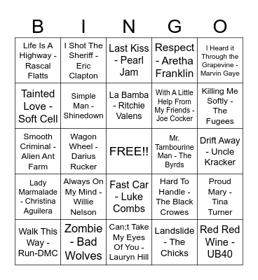 Cover Songs Bingo Card