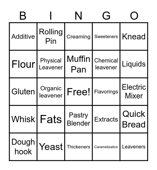 Baking Bingo Card