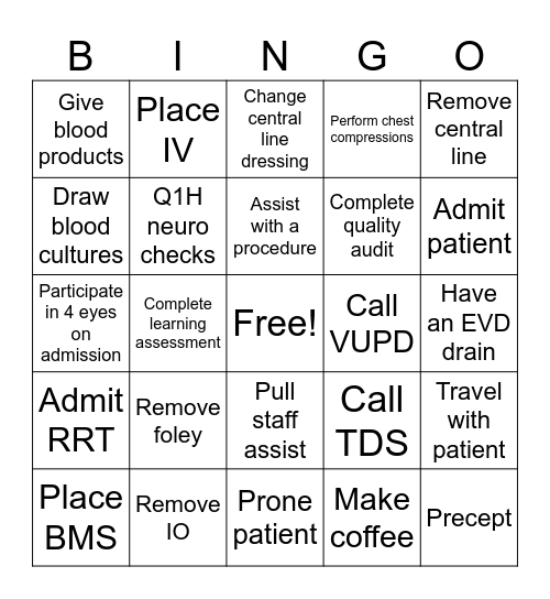 MICU Nurse's Week Bingo Card