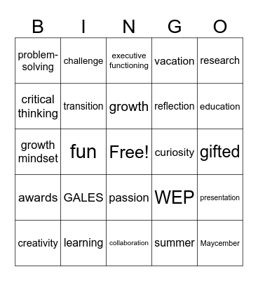 GALES Appreciation Day Bingo Card