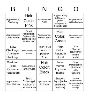 Cowboy Carter Tour Bingo! Bingo Card