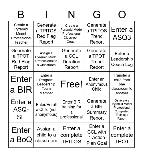 PIDS Bingo Card