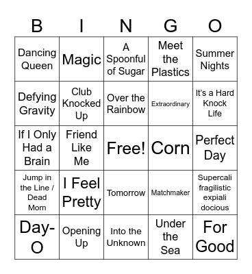 Musicals Bingo Card