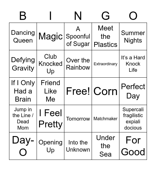 Musicals Bingo Card