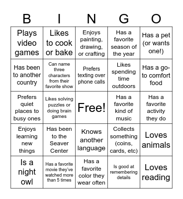 Find Someone Who... Bingo Card