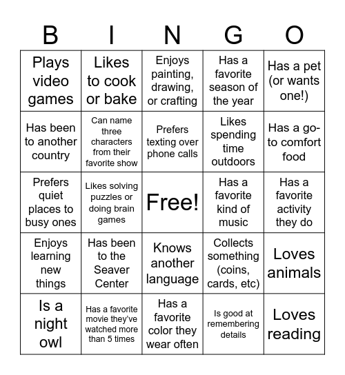 Find Someone Who... Bingo Card