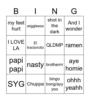Brandon Bingo Card