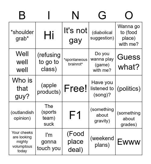 Elliott Bingo Card