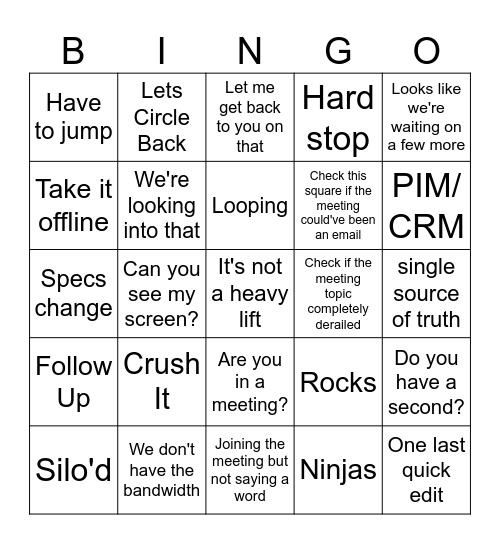 Marketing Meeting Bingo Card
