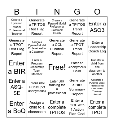 PIDS Bingo Card