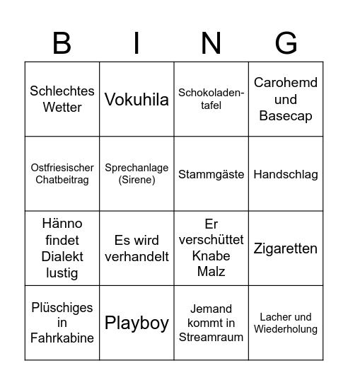 Tante Emma Truck Bingo Card