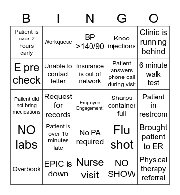 Healthcare Bingo Card