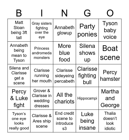 PJO Season 2 Bingo Card