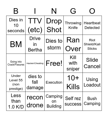 BigPuffer Warzone Bingo 11/12/21 Bingo Card