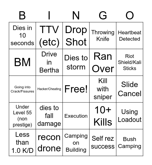 BigPuffer Warzone Bingo 11/12/21 Bingo Card