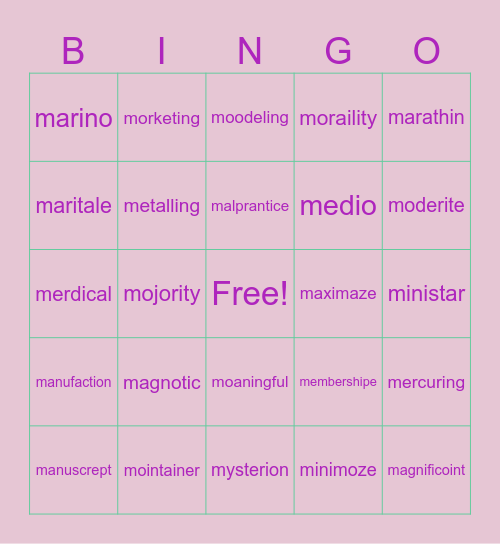 Monday Madness! Bingo Card