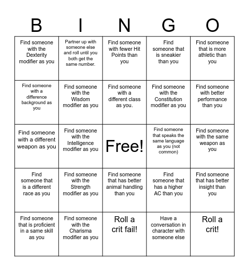 D&D Club Bingo! Bingo Card