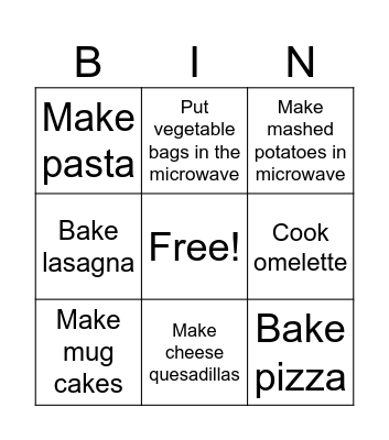 Cooking Bingo Card