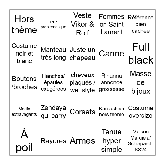 MET Gala 2025 Bingo Card