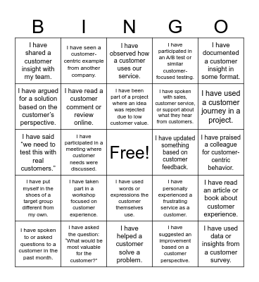 Customer Centricity Bingo! Bingo Card