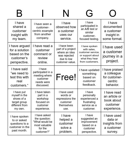 Customer Centricity Bingo! Bingo Card