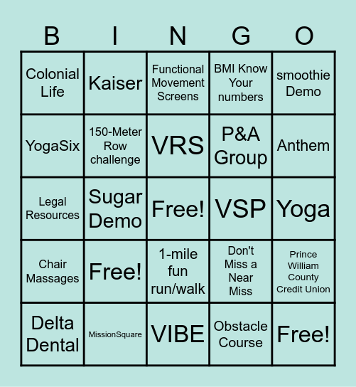 Health and Safety Fair Bingo Card