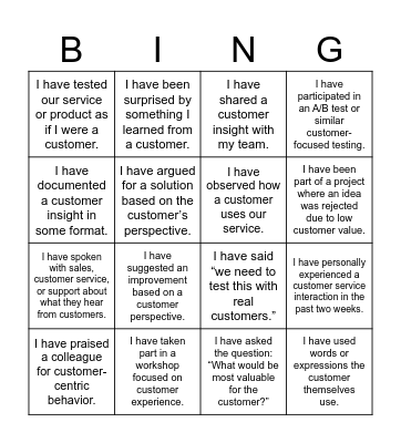 CUSTOMER CENTRIC Bingo Card