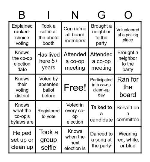 Voting Bingo Card Bingo Card