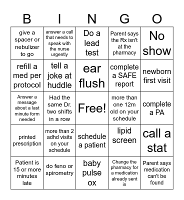 Nurse/CMA Bingo Card