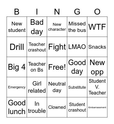School Bingo Card