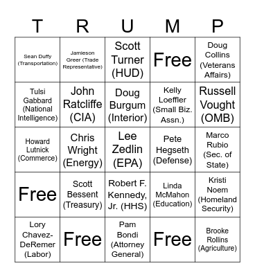 Trump's Swamp Bingo Card
