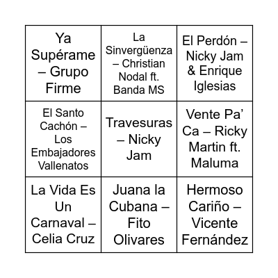 Juego Cinco Bingo Card