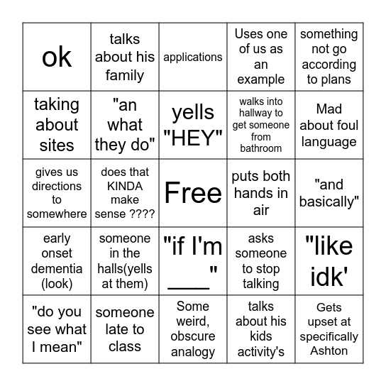 Microsoft Word  Bingo Card