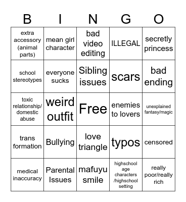 GLMM Bingo Card