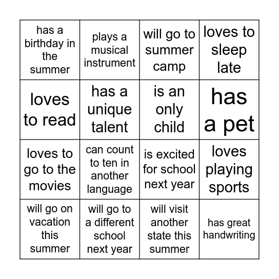 Find someone who..... Bingo Card