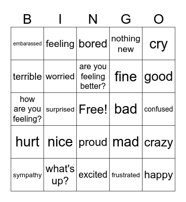 Emotions Bingo Card