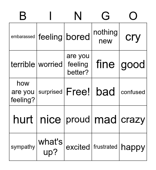 Emotions Bingo Card