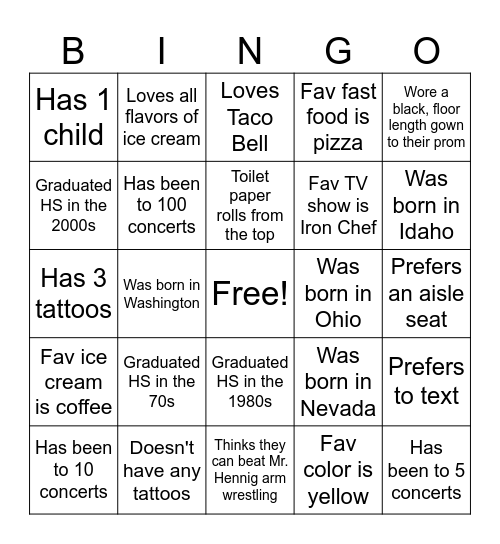 Who's Who in Horseshoe Bingo Card