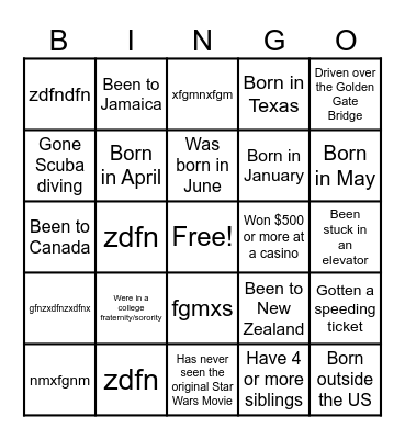 Untitled Bingo Card