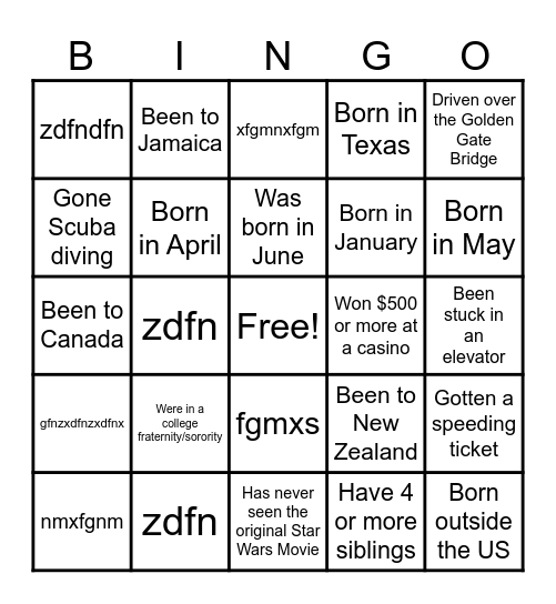 Untitled Bingo Card