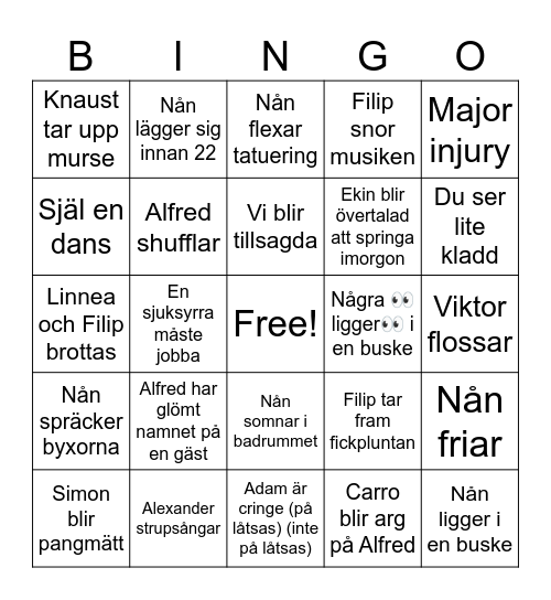 Bröllop Bingo Card