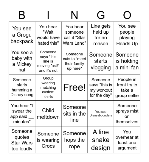 Rise of the Resistance Bingo Card