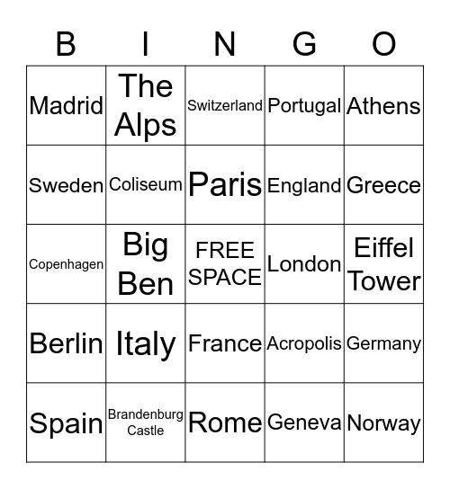 Europe Bingo Card