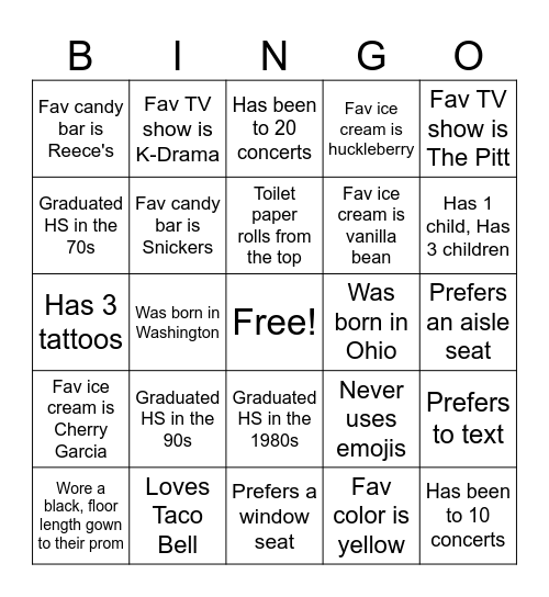 Who's Who in Horseshoe Bingo Card