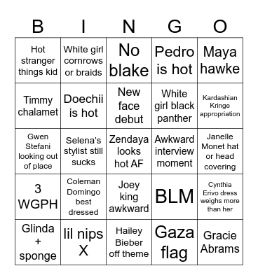 MET Gala 2025 Bingo Card