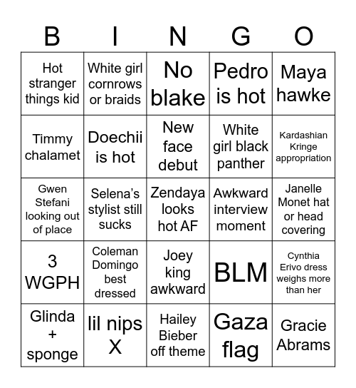 MET Gala 2025 Bingo Card